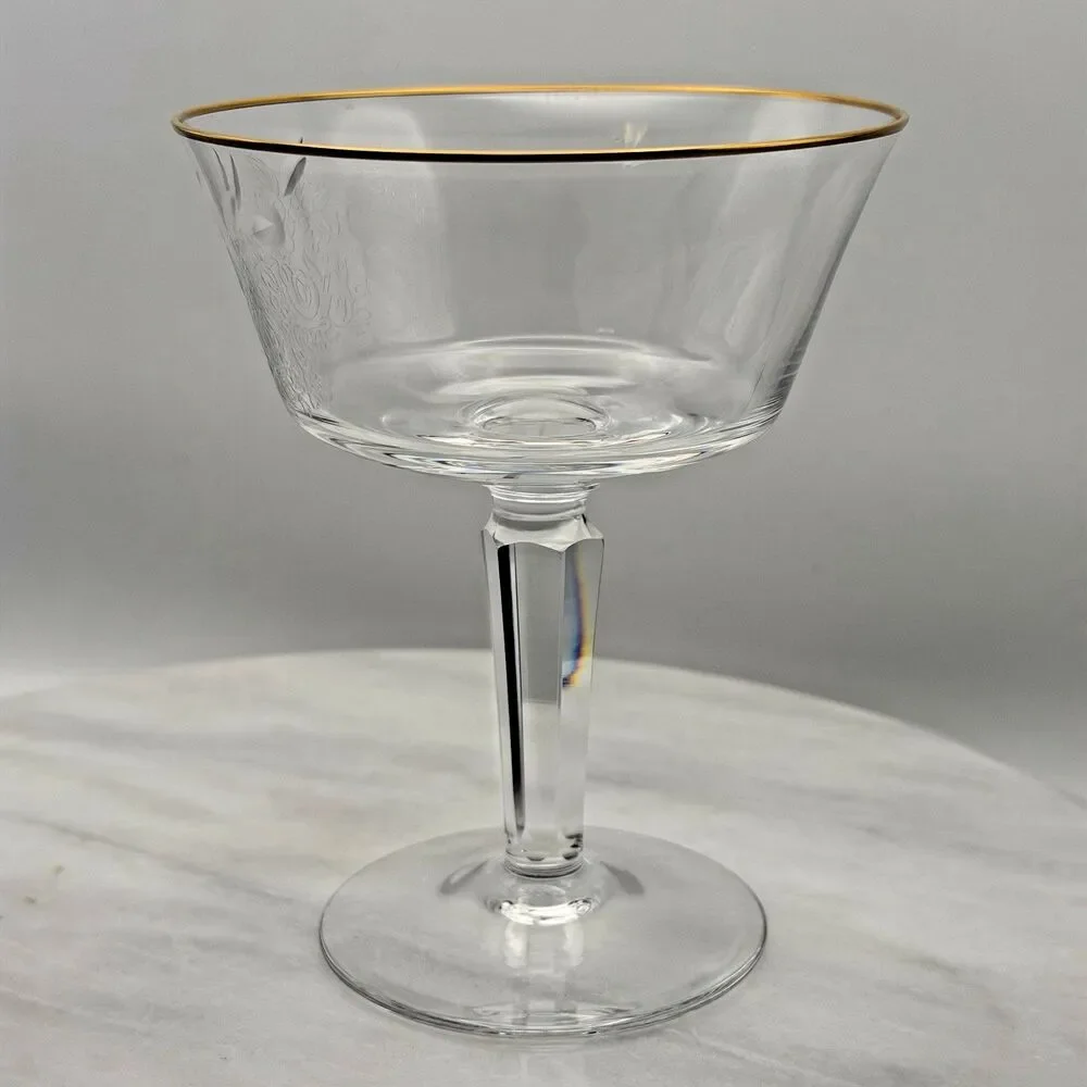 Vintage Lenox Autumn Champagne Tall Sherbet Glass Gold Rim Etched 1975-76